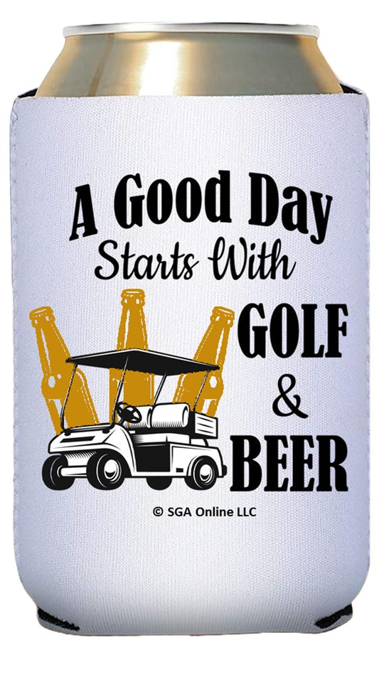A Good Day Starts with Golf and Beer - Funny Golf Can Coolers